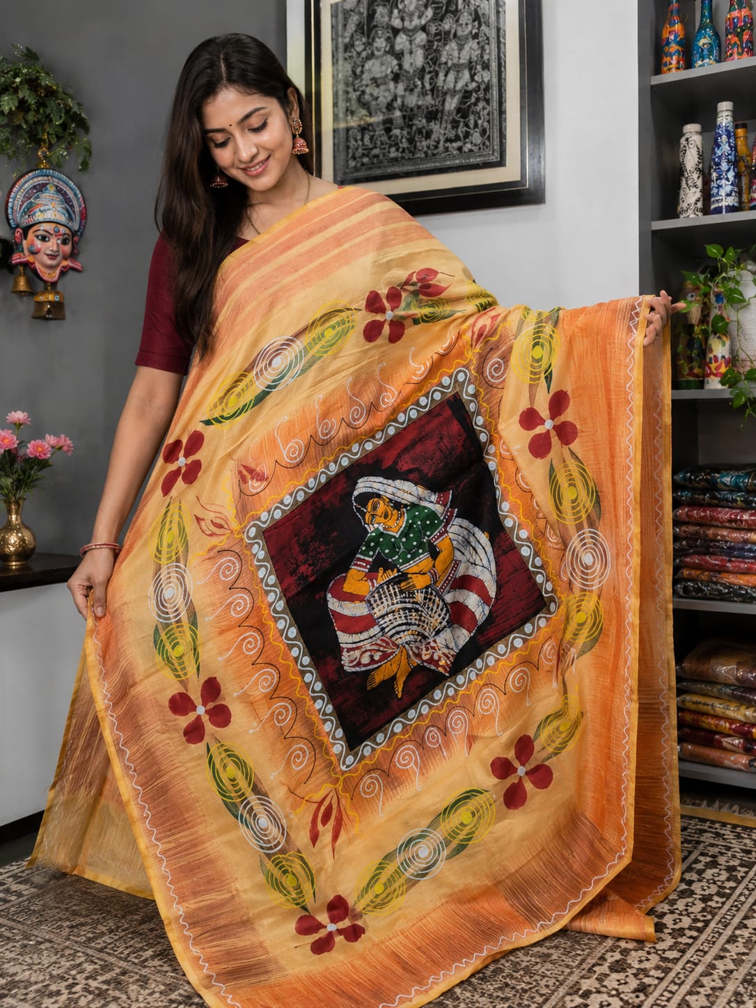 Hand-Painted Batik Handloom Saree for Women – Traditional Artisan Saree