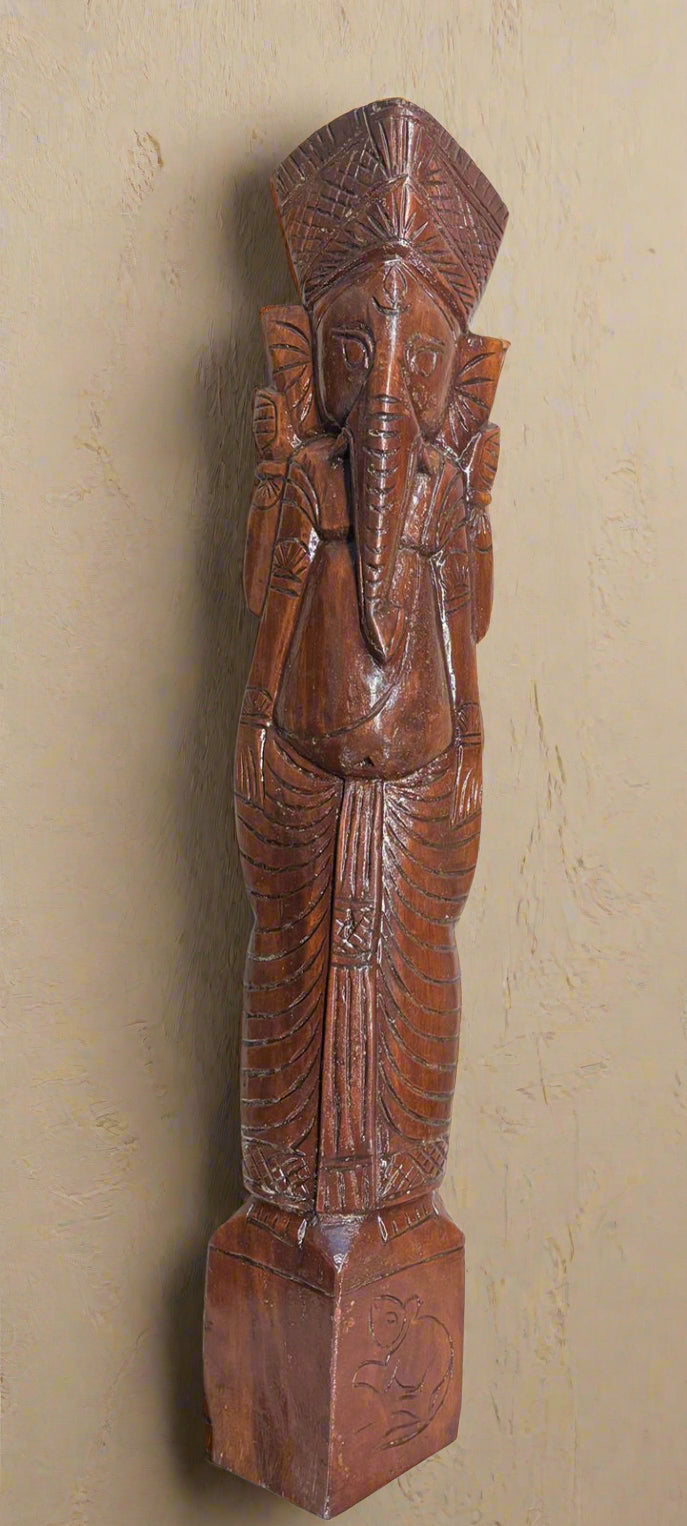 30 Inch Wooden Lord Ganesha Wall Hanging – Handcrafted Hindu Decor Idol - ArtisanSoul