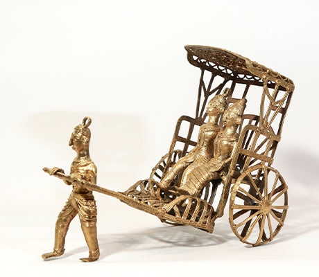 Handcrafted Dokra Royal Hand Pulled Rickshaw from Burdwan - ArtisanSoul