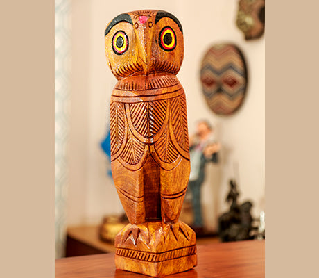 Wooden Owl (Pancha) from Burdwan - 16.5 Inches - ArtisanSoul