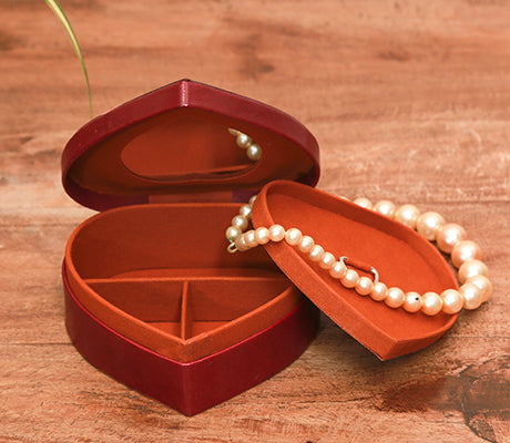 Embossed Leather Jewelry Box with Mirror - Rose Design on Brown - ArtisanSoul