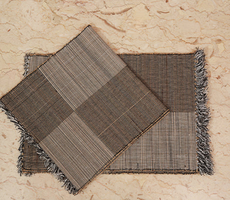 Madur Kathi Handcrafted Table mat with Runner - Black and white checkered - ArtisanSoul