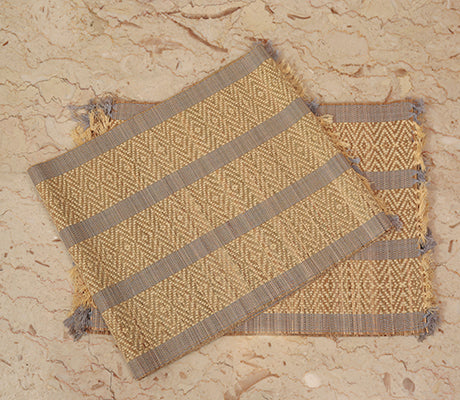 Madur Kathi Handcrafted Table mat with Runner - Yellow with silver - ArtisanSoul