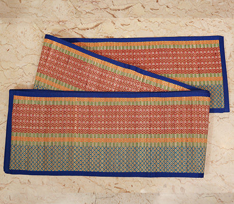 Madur Kathi Mats - For Yoga, Outdoor use, Blinds, Ethnic Floor Mats - Yellow & Red on Blue - ArtisanSoul