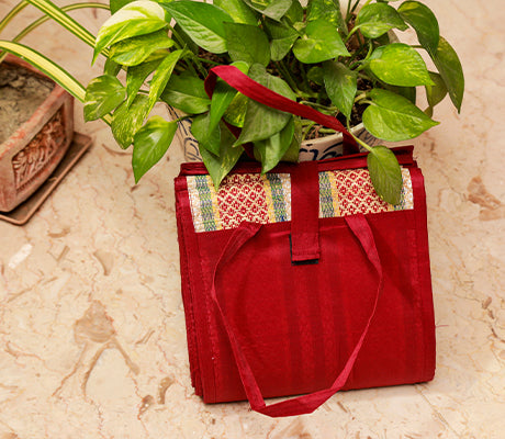 Madurkathi Mat with Handle - Red - Used for Yoga, Outdoor Use - ArtisanSoul