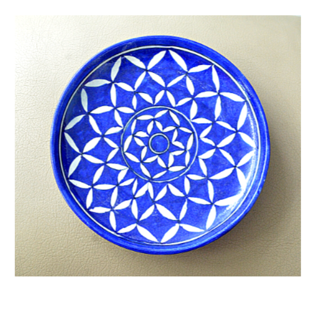 Blue Pottery Wall Plate- Indigo Geometric Pattern Plate - ArtisanSoul