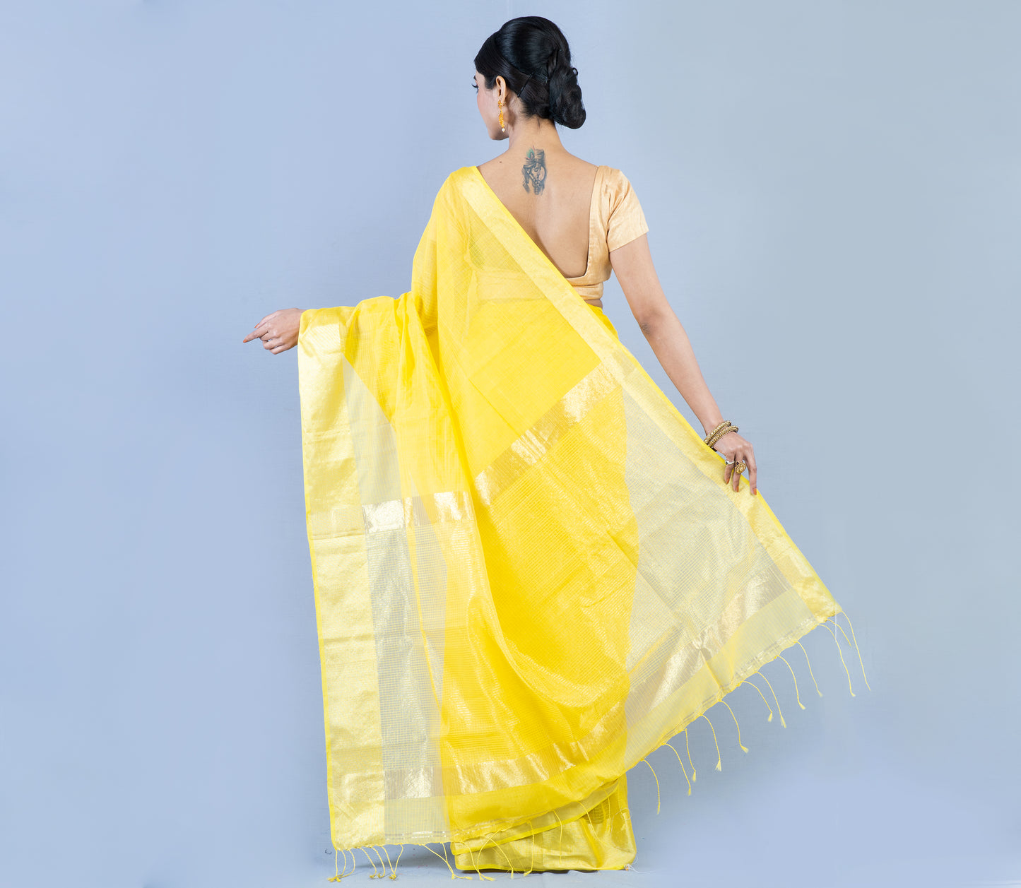 Handloom Saree from Nadia West Bengal - Yellow - ArtisanSoul