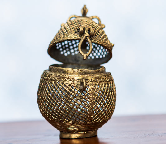 Authentic Dokra Art from Odisha - Oval Lamp Box - ArtisanSoul