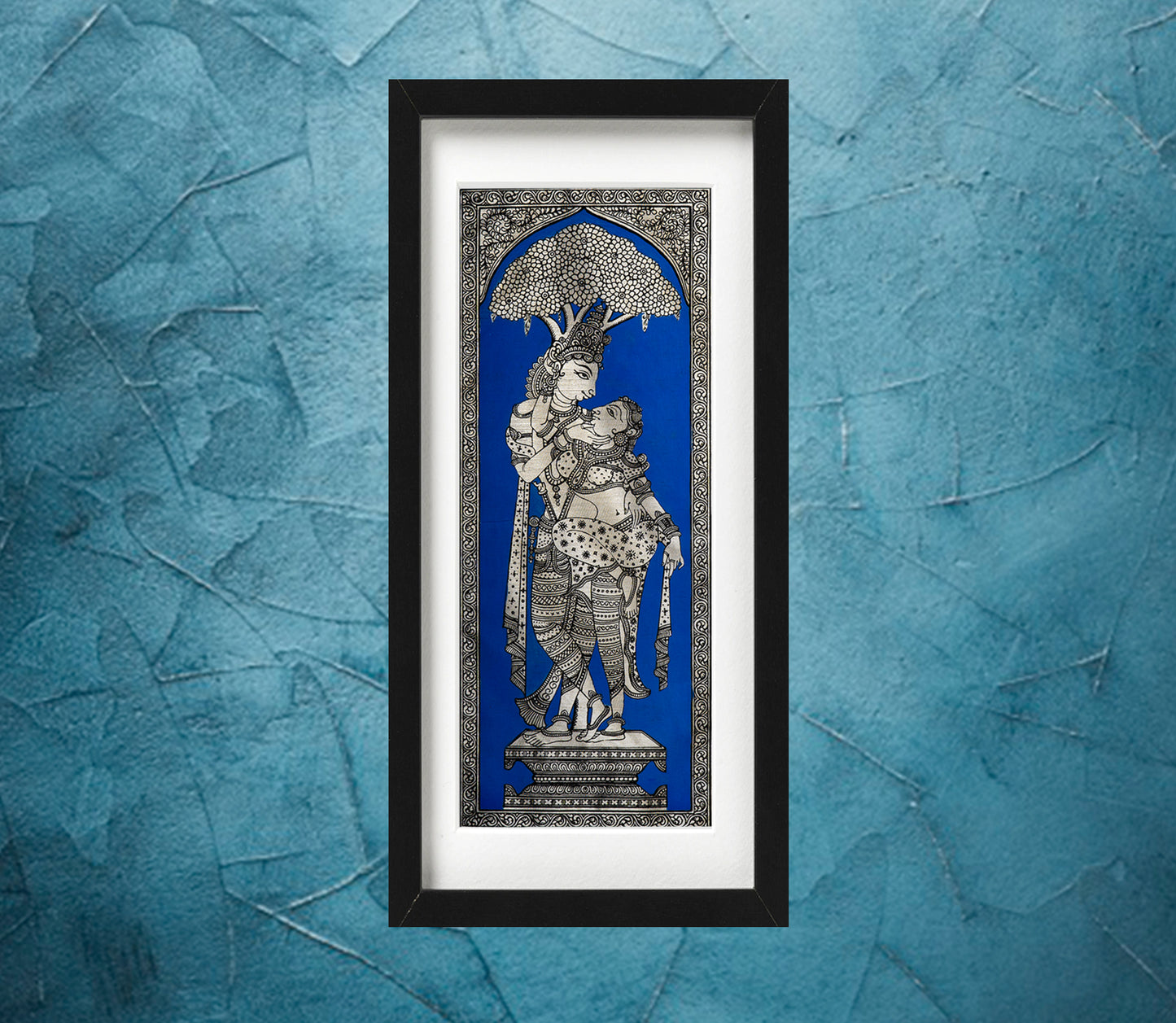 Pattachitra on Tussar from Odisha - Radha And Krishna in Blue - ArtisanSoul