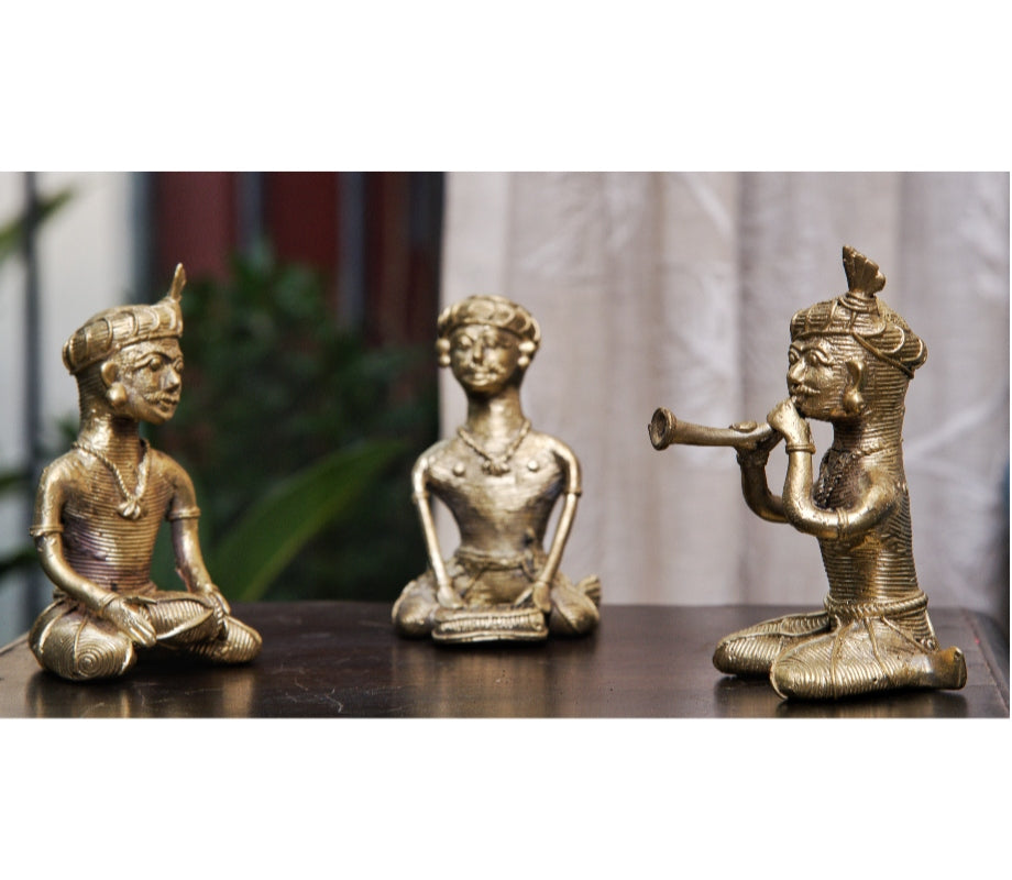 Authentic Dokra Art from Odisha - Three Musician Set - ArtisanSoul