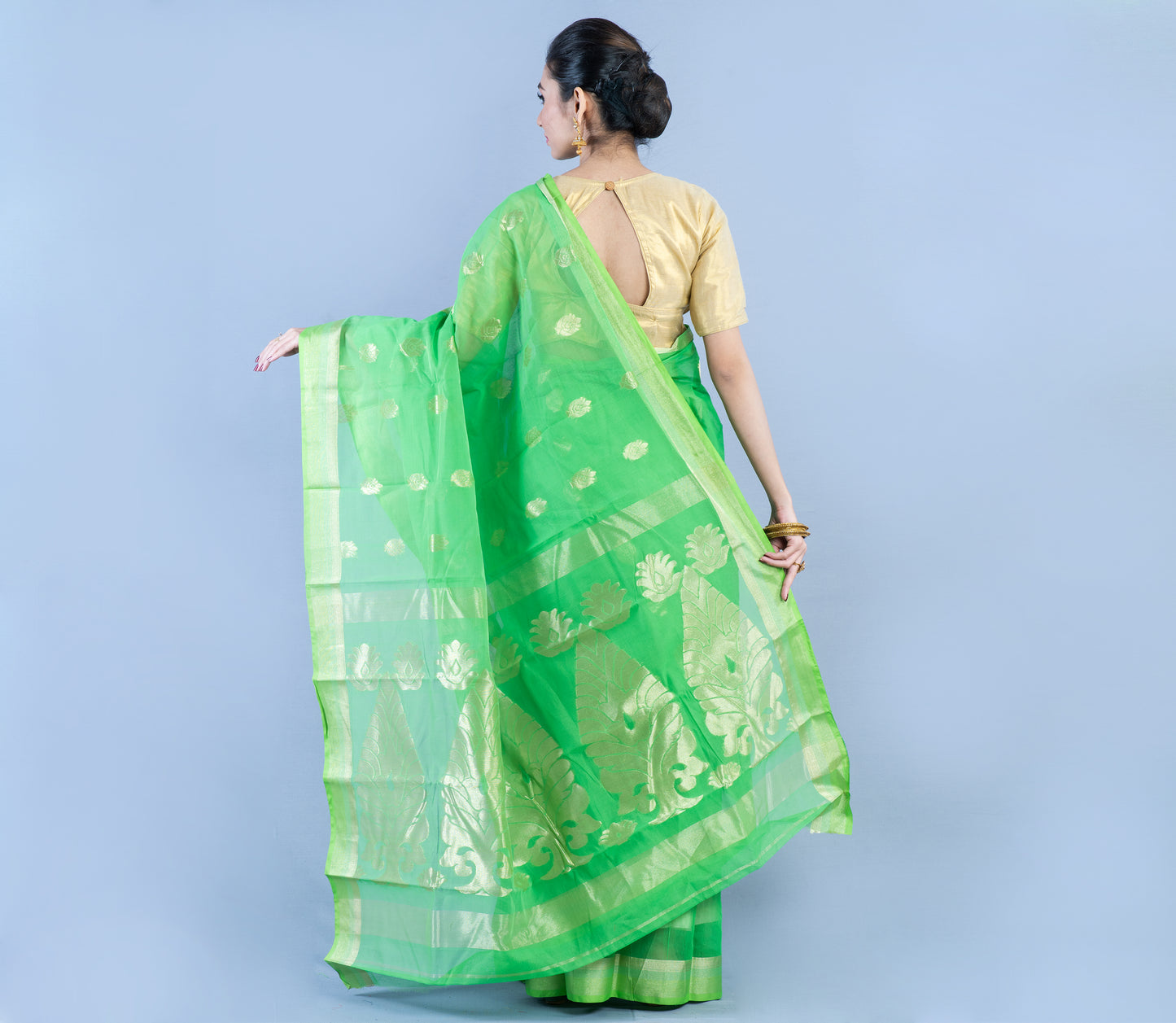 Tant Saree - Green with Zari work - ArtisanSoul
