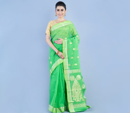 Tant Saree - Green with Zari work - ArtisanSoul