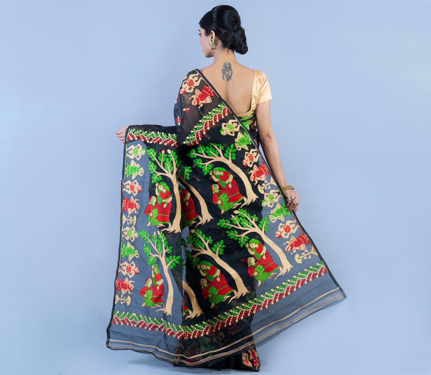 Handloom Jamdani - 3D Color on Black - ArtisanSoul