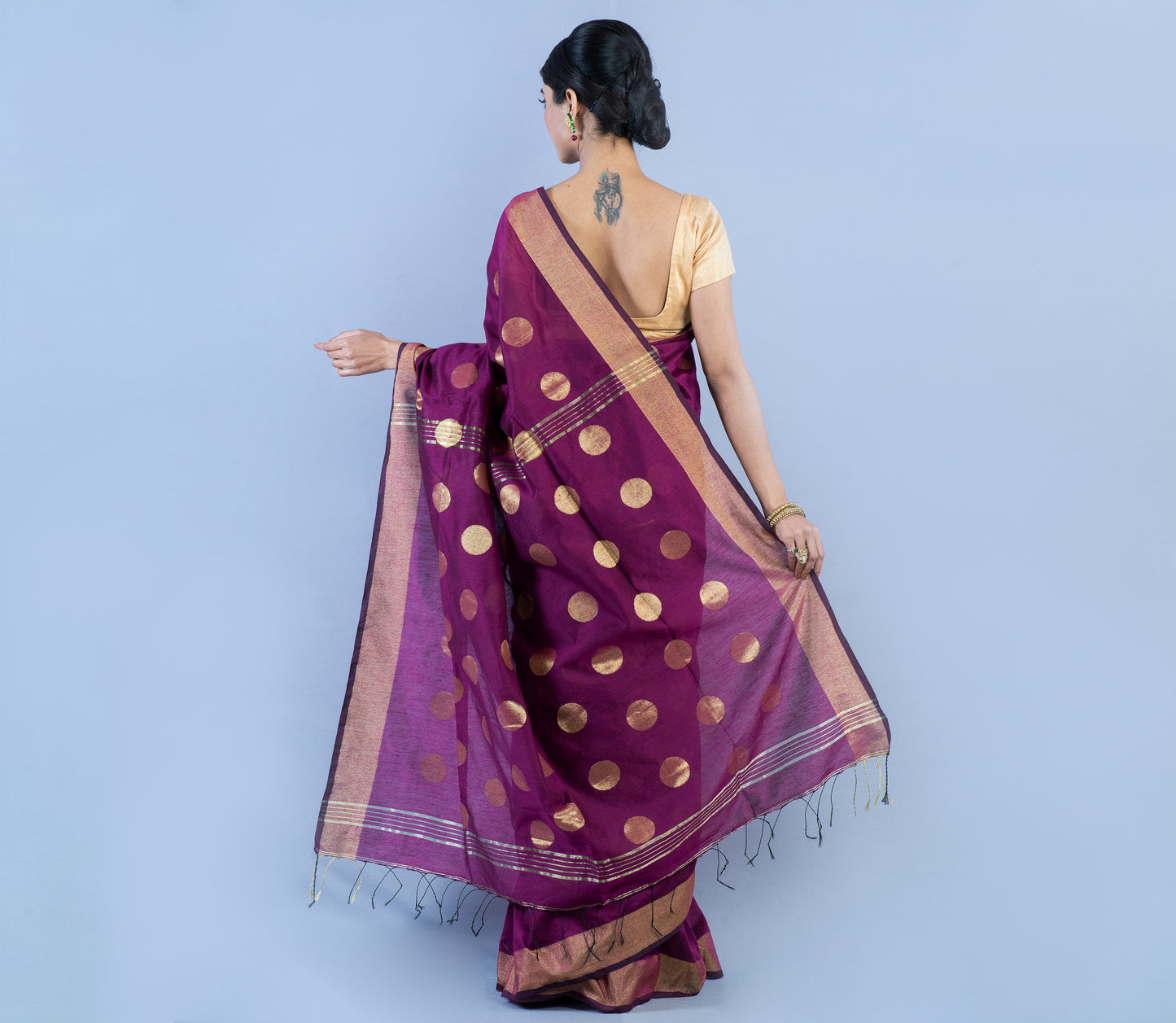 Handloom Saree with all Over Zari Work - Dark Purple - ArtisanSoul