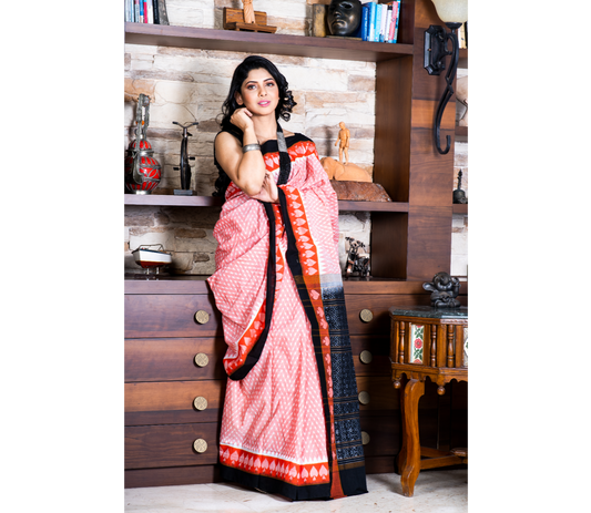 Sambalpuri Saree - Pure Cotton - Blue and Pink - ArtisanSoul