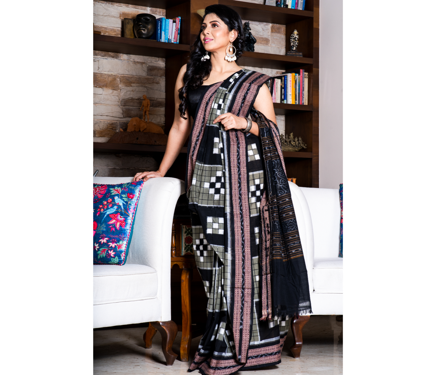 Sambalpuri Saree - Pure Cotton - Black, Grey and White - ArtisanSoul