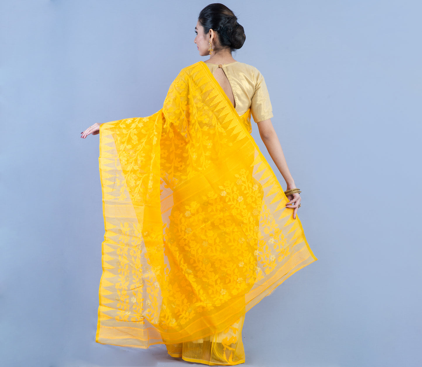 Handloom Jamdani Saree - Yellow - ArtisanSoul