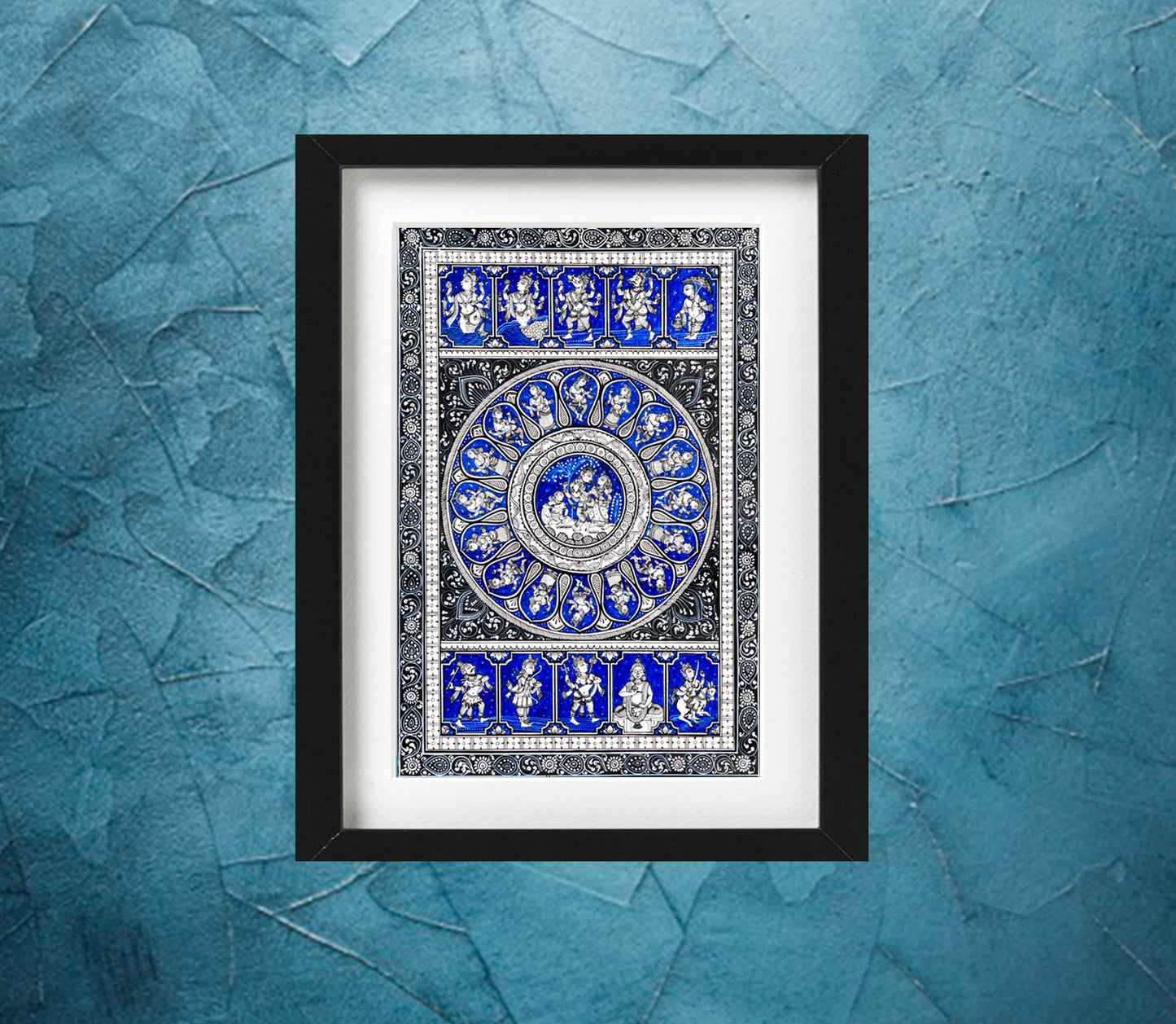 Avatars of Lord Vishnu on Pattachitra Blue and Black - ArtisanSoul