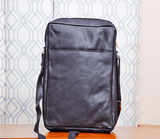 Men's Sling Bag with leather embossment - Black - ArtisanSoul