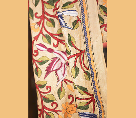 Kantha Stitched Dupatta on Tussar Base - Blue and Purple - ArtisanSoul