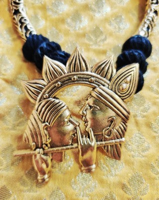 Ethnic Necklace With Krishna Pendant - Black - ArtisanSoul
