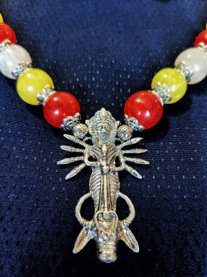 Ethnic Handcrafted Necklace with Durga Pendant - Yellow - ArtisanSoul