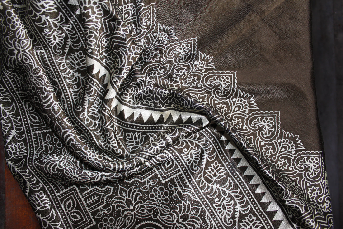Ajrakh Print Modal Silk Stole From Bengal - Grey - ArtisanSoul