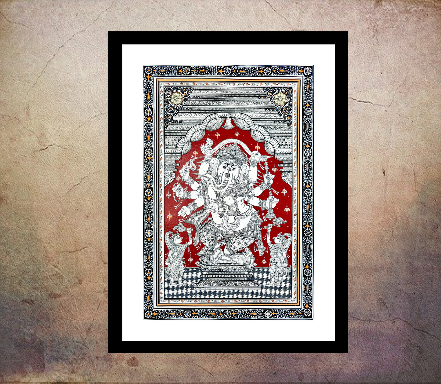 Odisha Pattachitra on Handmade Paper - Ganesha on Brown Background - ArtisanSoul