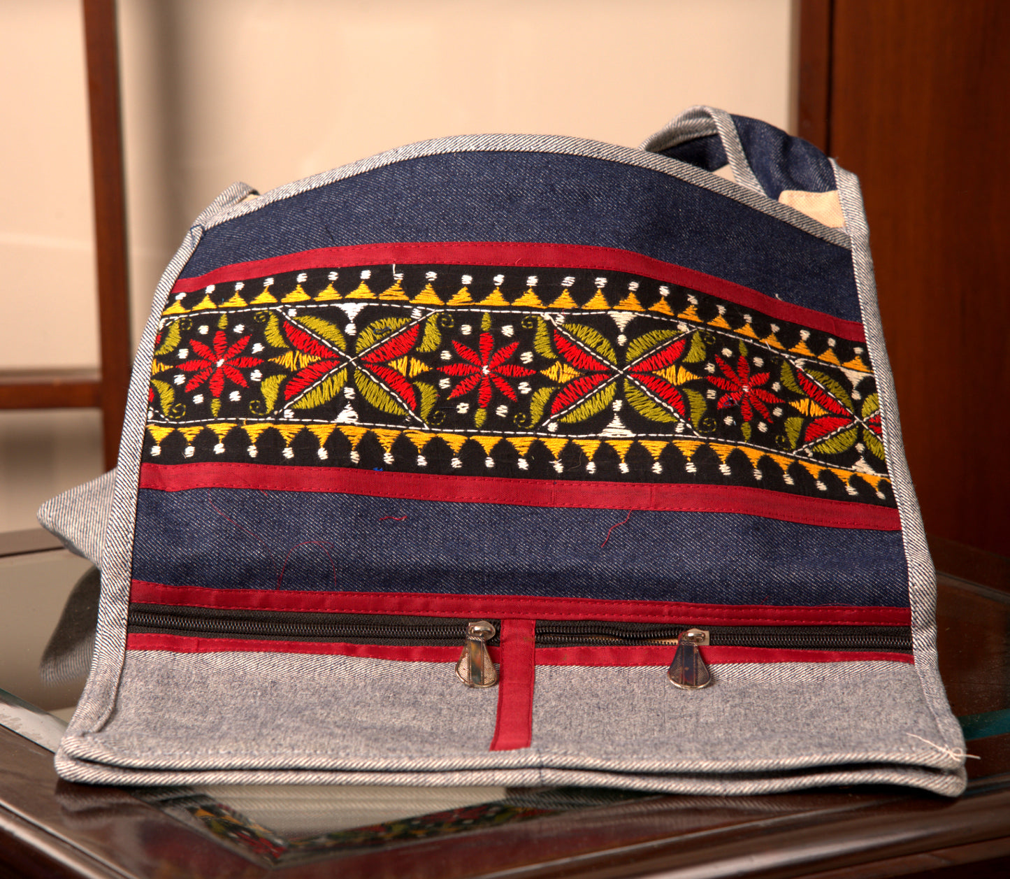 Handcrafted Kantha Stitched Jeans Bag - ArtisanSoul