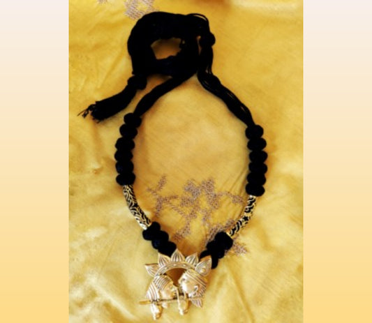 Ethnic Necklace With Krishna Pendant - Black - ArtisanSoul