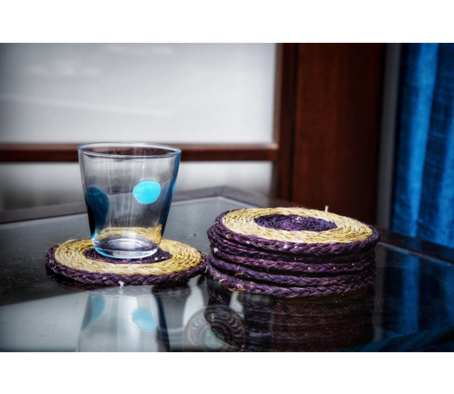 Coaster set Made of Sabai Grass - Violet and Natural - ArtisanSoul