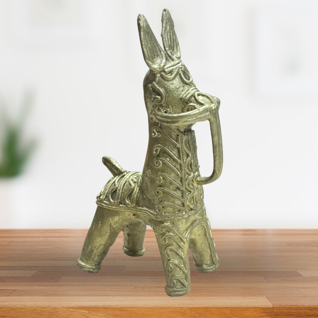 Dokra Brass Horse Figurine – Handmade Tribal Art Sculpture for Home Decor - ArtisanSoul