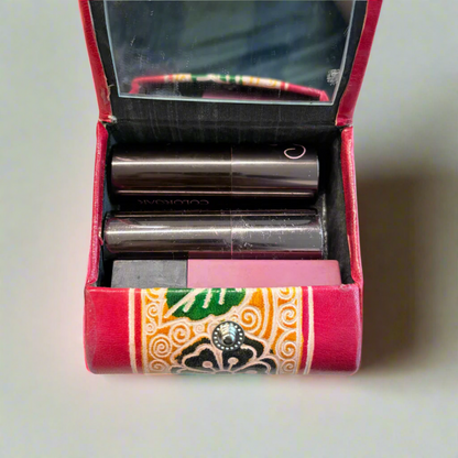 Embossed Leather Lipstick Holder – 3 Slot Travel Pouch for Lipsticks - ArtisanSoul