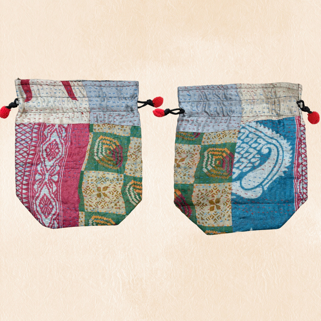 Handcrafted Kantha Stitch Baul Batua – Ethnic Coin Purse or Accessory Bag - ArtisanSoul