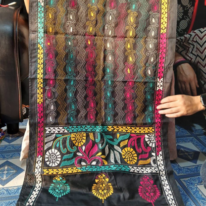 Blended Silk Kantha Stitch Stole – Handmade Embroidered Wrap - ArtisanSoul