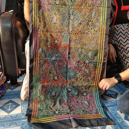 Blended Silk Kantha Stitch Stole – Handmade Embroidered Wrap - ArtisanSoul