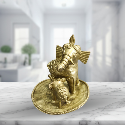 Dokra Brass Elephant with Calf Figurine – Handmade Tribal Animal Sculpture - ArtisanSoul