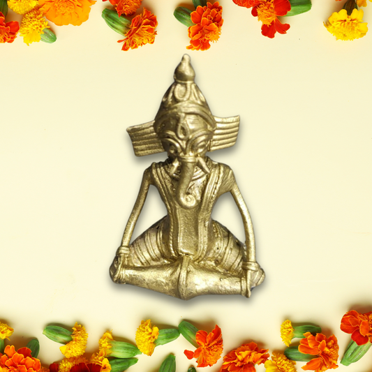 Dokra Ganesh Brass Idol Playing Drum – Handmade Tribal Indian Art Figurine - ArtisanSoul