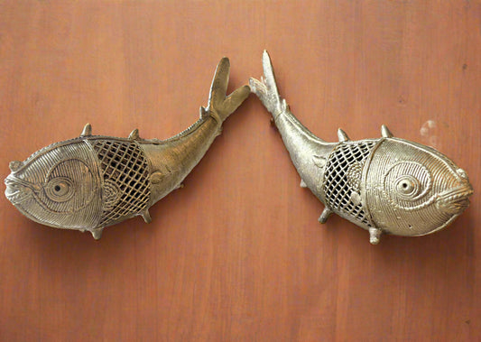 Extra Large Dokra Brass Fish Pair – Handcrafted Tribal Art from Odisha - ArtisanSoul