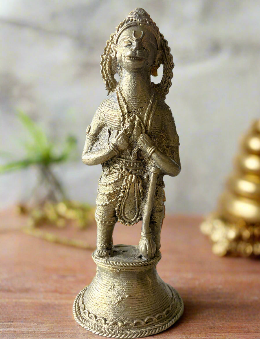 Handmade Brass Hanuman Idol with Ram-Sita – Dokra Art from Odisha - ArtisanSoul