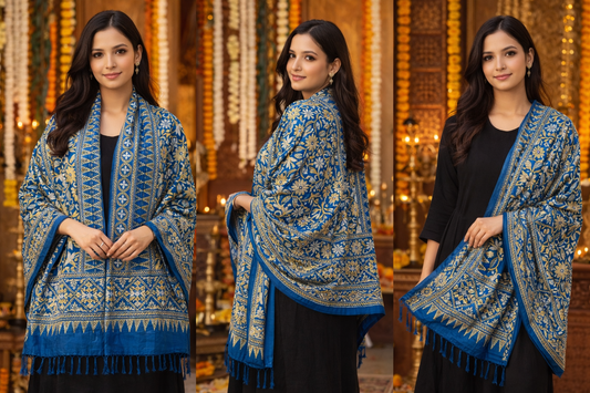 Royal Blue Premium Kantha Stitch Handcrafted Stole