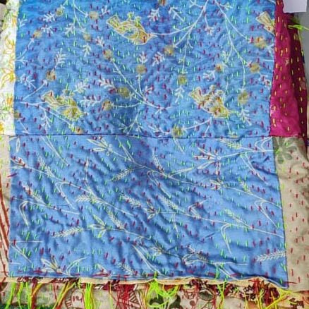 Handcrafted Baul Kantha Stitch Chador – Traditional Indian Folklore Embroidered Kurti - ArtisanSoul