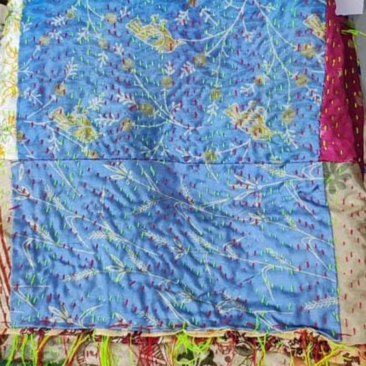 Handcrafted Baul Kantha Stitch Chador – Traditional Indian Folklore Embroidered Kurti - ArtisanSoul
