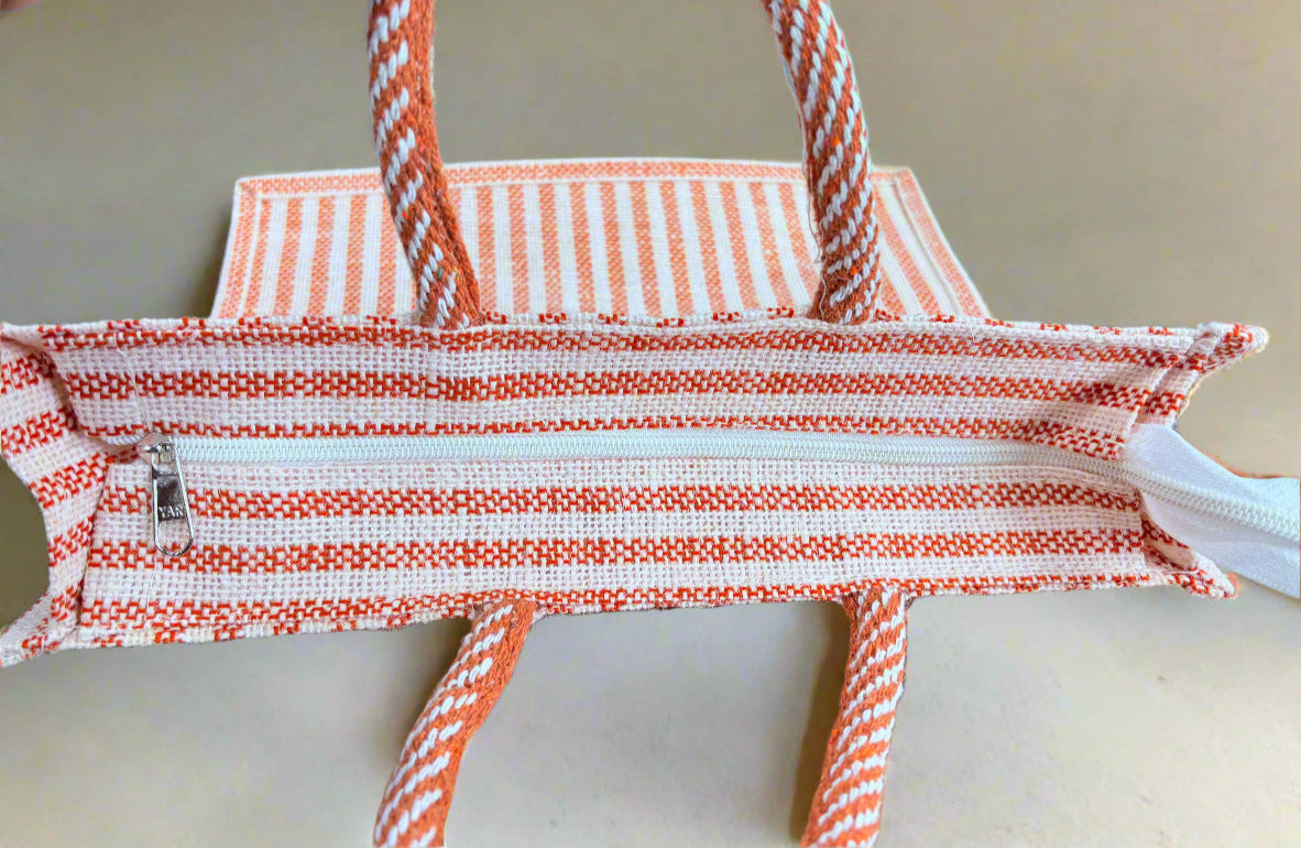 Orange Jute Hamper Bag with Transparent PVC & Zipper - ArtisanSoul