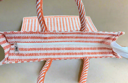Orange Jute Hamper Bag with Transparent PVC & Zipper - ArtisanSoul