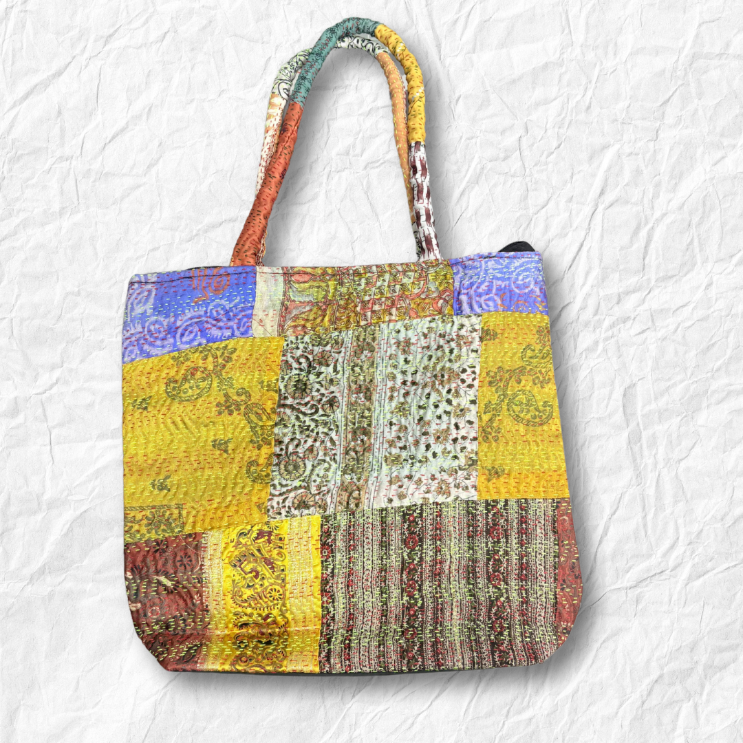 Kantha Stitch Baul Shoulder Bag for Women – Handmade Boho Patchwork Purse - ArtisanSoul