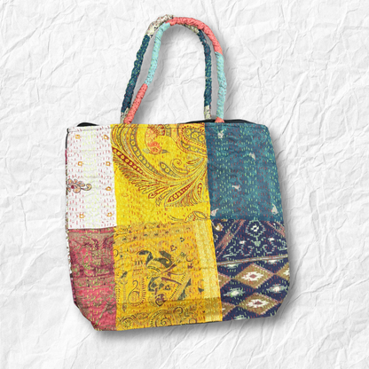 Kantha Stitch Baul Shoulder Bag for Women – Handmade Boho Patchwork Purse - ArtisanSoul