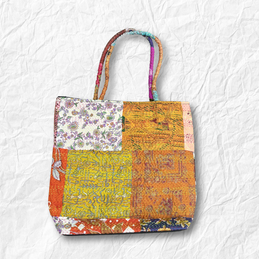 Kantha Stitch Baul Shoulder Bag for Women – Handmade Boho Patchwork Purse - ArtisanSoul