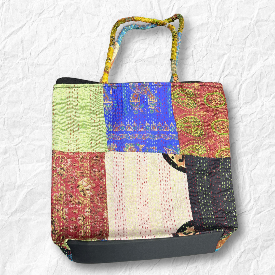 Kantha Stitch Baul Shoulder Bag for Women – Handmade Boho Patchwork Purse - ArtisanSoul