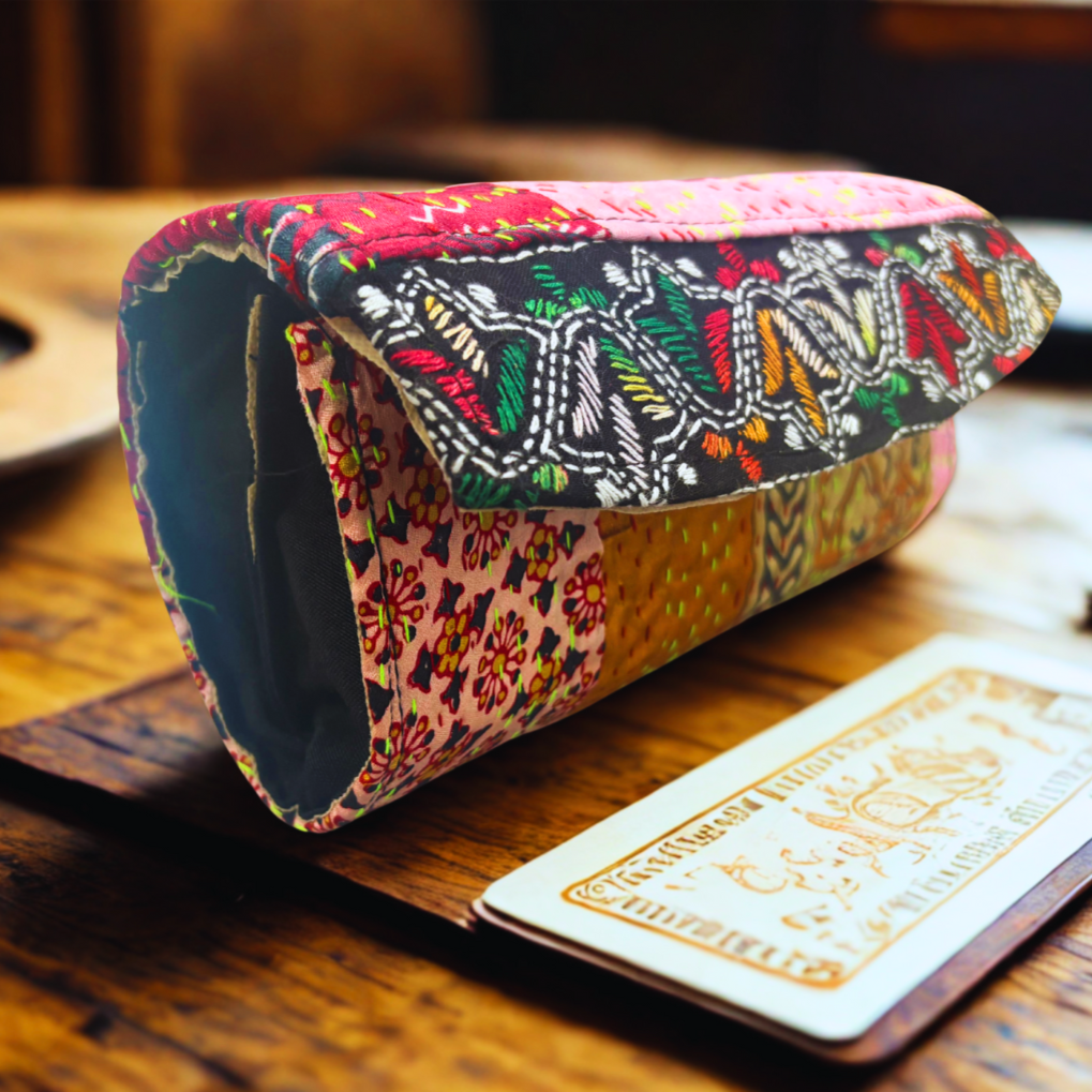 Kantha Stitch Ladies Purse – Handmade Indian Fabric Clutch Bag - ArtisanSoul